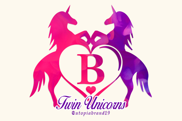 Twin Unicorns and Heart Monogram Font for Branding